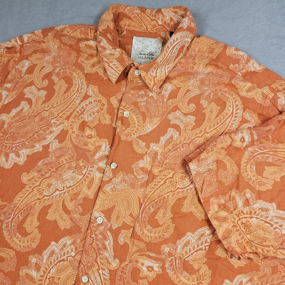 Tasso Elba Island Shirt Mens XXL Silk Linen Tropical Paisley SS Button Down Prep